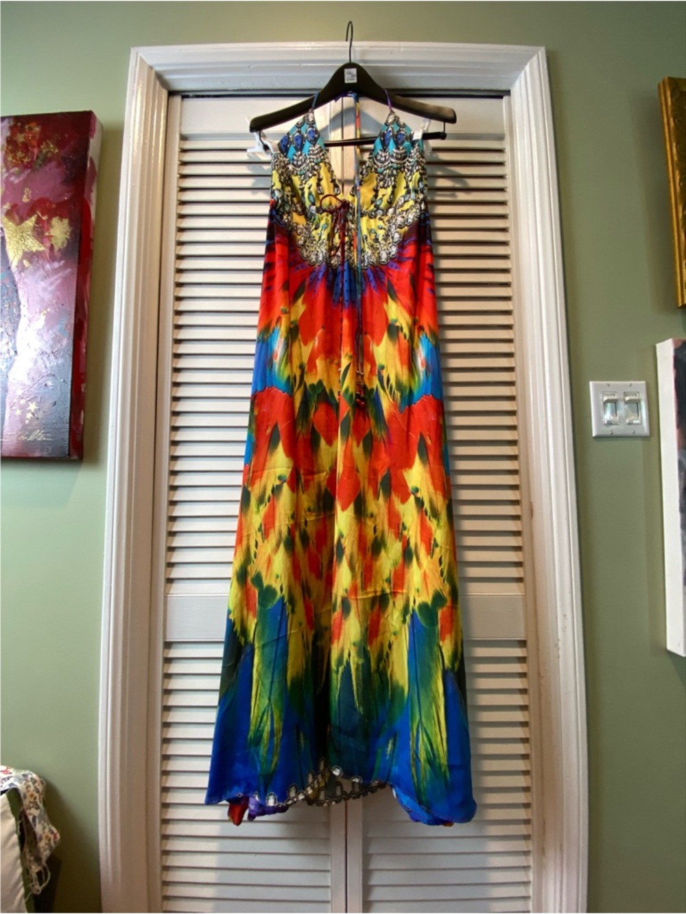 True Colors By La Moda Mixed Prints Chiffon Embellished Racerback Maxi Dress